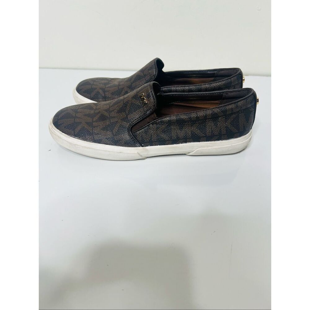 Michael Michael Kors Brown Monogram Loafer Slip On Shoes Sz 7M PVC Upper Exc Con